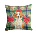 Orange and White Brittany Christmas PoinsettIas Decorative Throw Pillow 18x18 Indoor Outdoor Accent Cushion, Fabric Cover with Insert for Sofa, Bed, Porch & Living Room