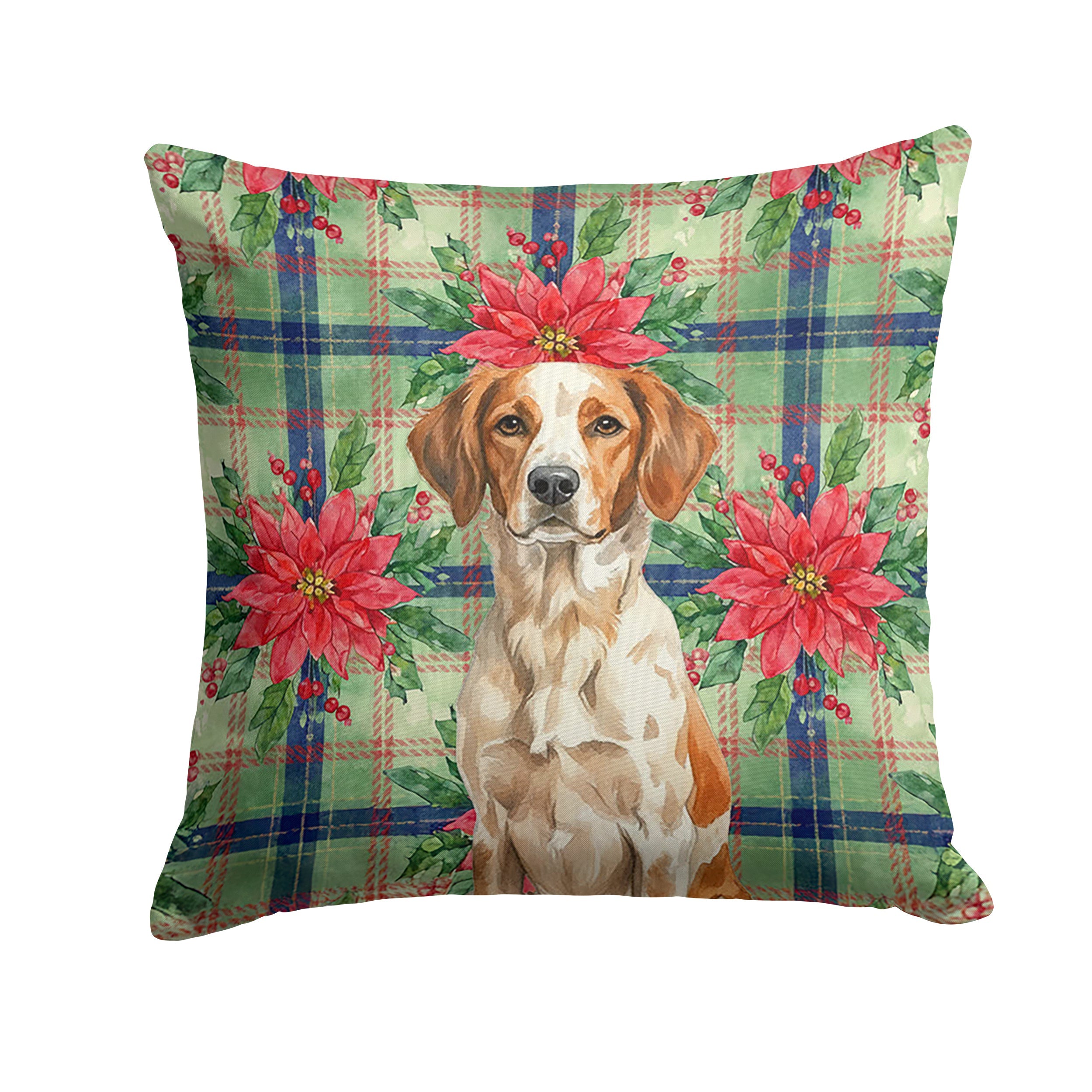 Roan Brittany Christmas PoinsettIas Decorative Throw Pillow 14x14 Indoor Outdoor Accent Cushion, Fabric Cover with Insert for Sofa, Bed, Porch & Living Room