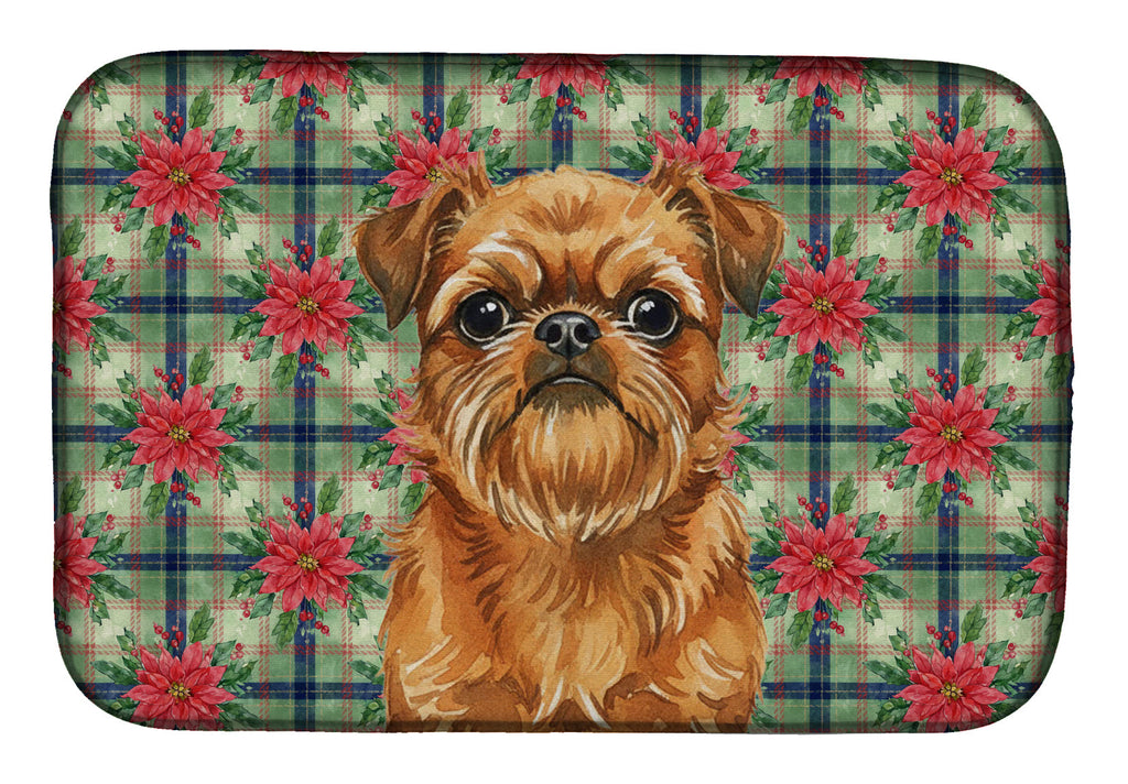 Belge Brussels Griffon Christmas PoinsettIas Dish Drying Mat Absorbent Dish Drying Mat Pad for Kitchen Counter Dish Drainer Mat for Countertop, 14 x 21", Multicolor