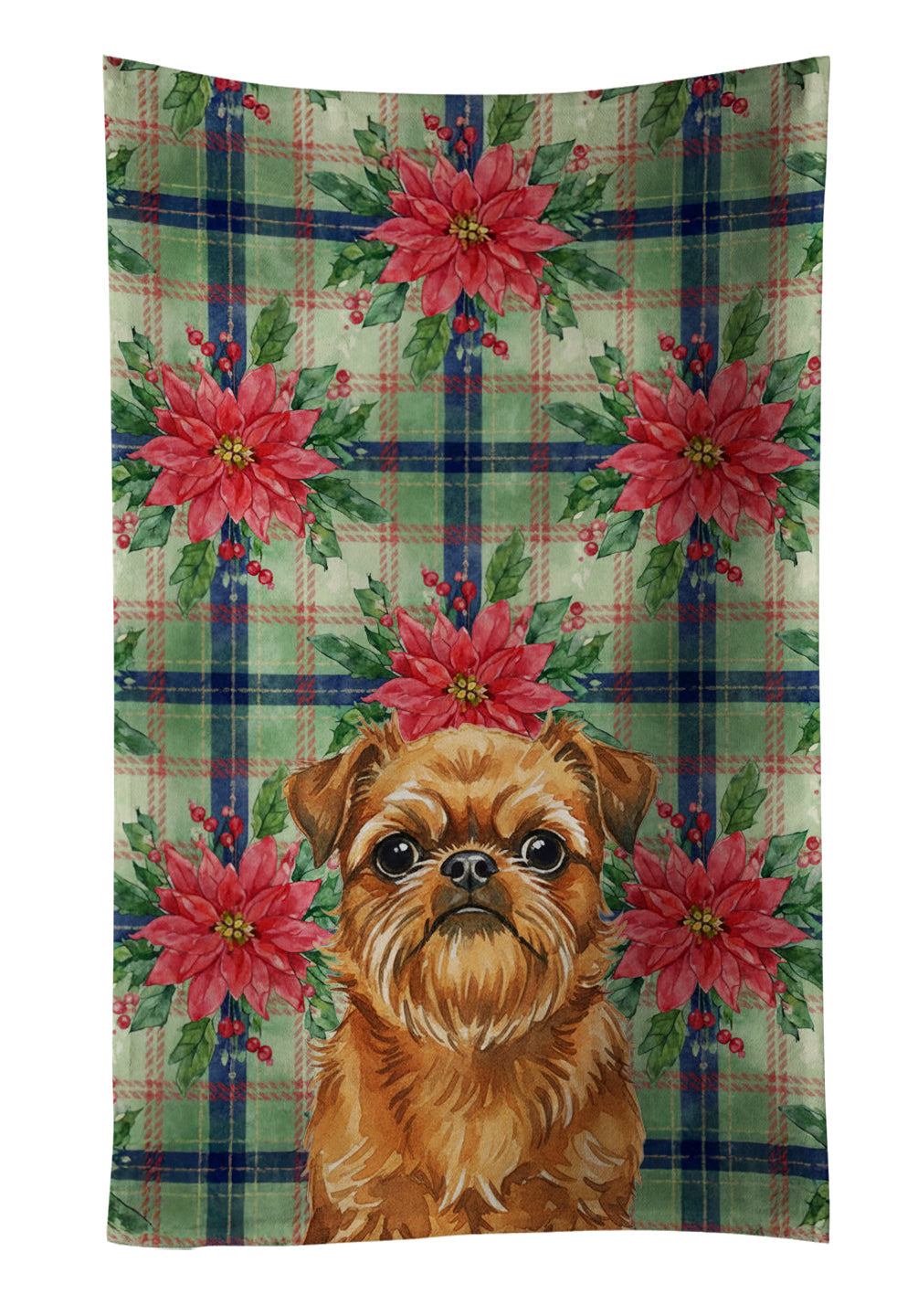 Belge Brussels Griffon Christmas PoinsettIas Kitchen Towel Velour Plush Front and Cotton Loop Back Machine Washable
