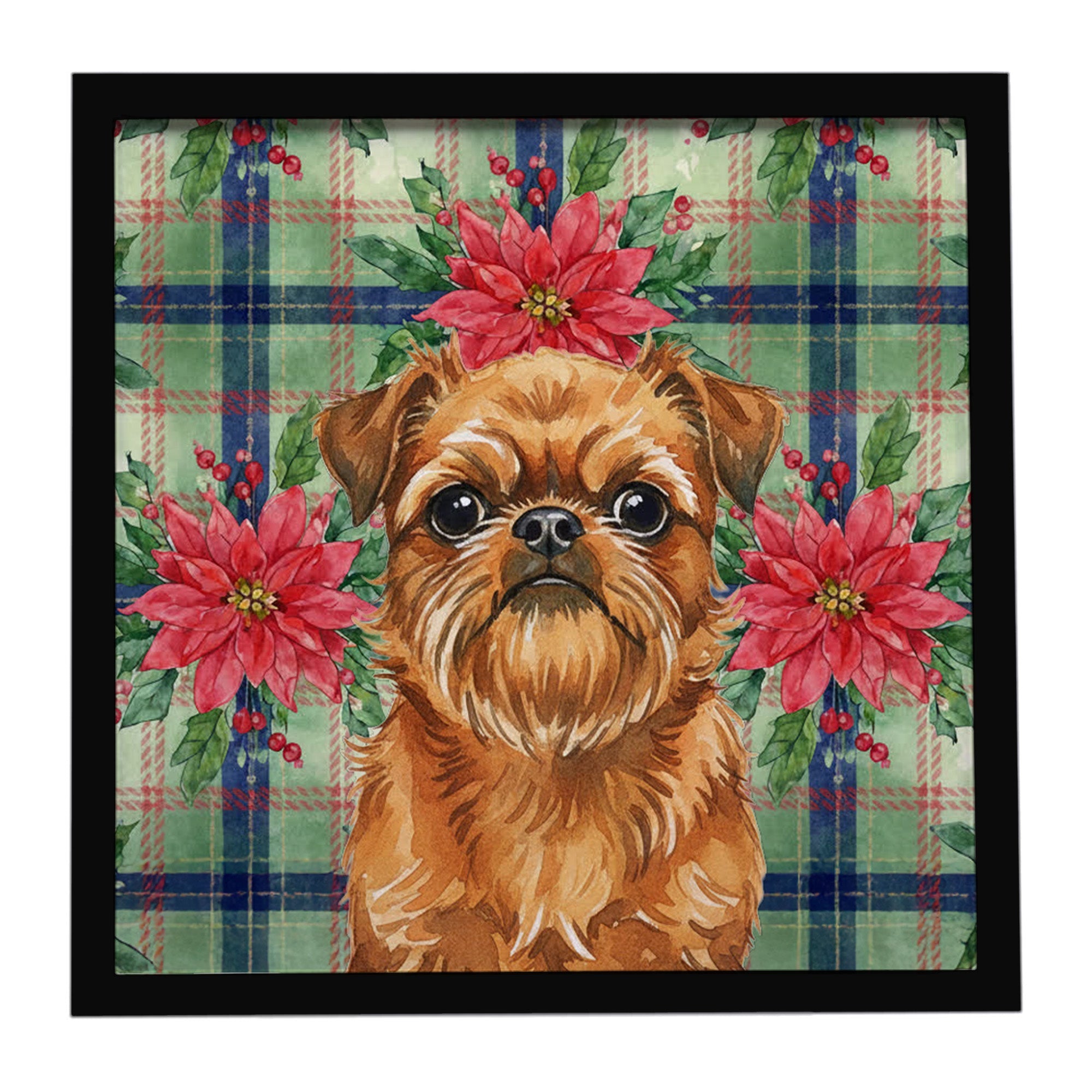 Belge Brussels Griffon Christmas PoinsettIas Framed Metal Print Bathroom, Kitchen, Office, Home Decor Wall Art Ready to Hang, Square, 8X8
