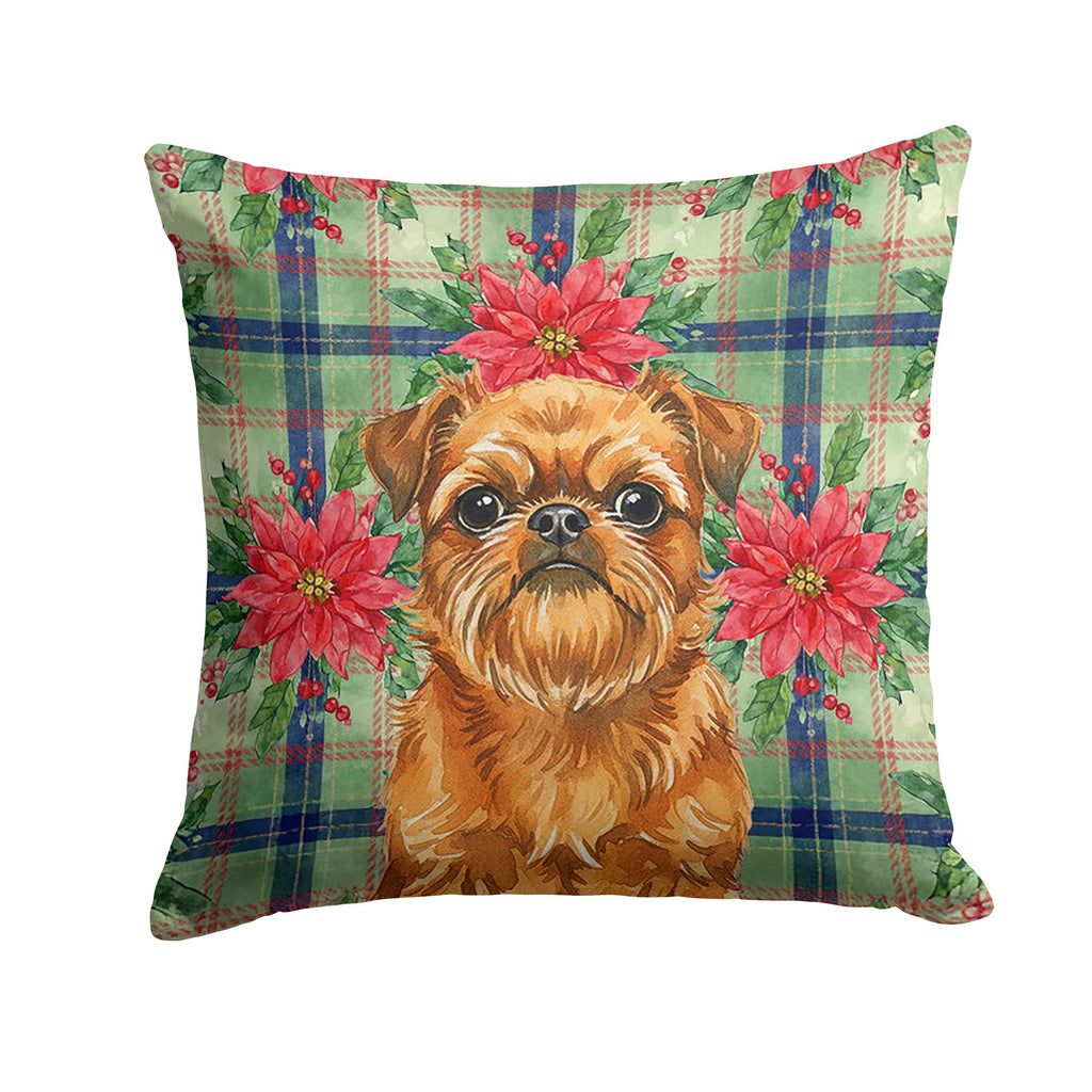 Belge Brussels Griffon Christmas PoinsettIas Decorative Throw Pillow 18x18 Indoor Outdoor Accent Cushion, Fabric Cover with Insert for Sofa, Bed, Porch & Living Room
