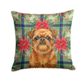 Belge Brussels Griffon Christmas PoinsettIas Decorative Throw Pillow 18x18 Indoor Outdoor Accent Cushion, Fabric Cover with Insert for Sofa, Bed, Porch & Living Room