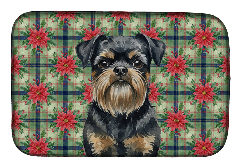 Black and Tan Brussels Griffon Christmas PoinsettIas Dish Drying Mat Absorbent Dish Drying Mat Pad for Kitchen Counter Dish Drainer Mat for Countertop, 14 x 21", Multicolor