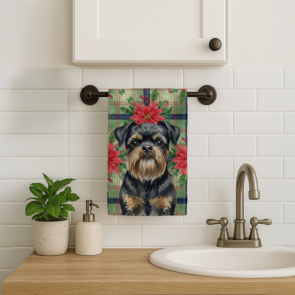 Black and Tan Brussels Griffon Christmas PoinsettIas Kitchen Towel Velour Plush Front and Cotton Loop Back Machine Washable