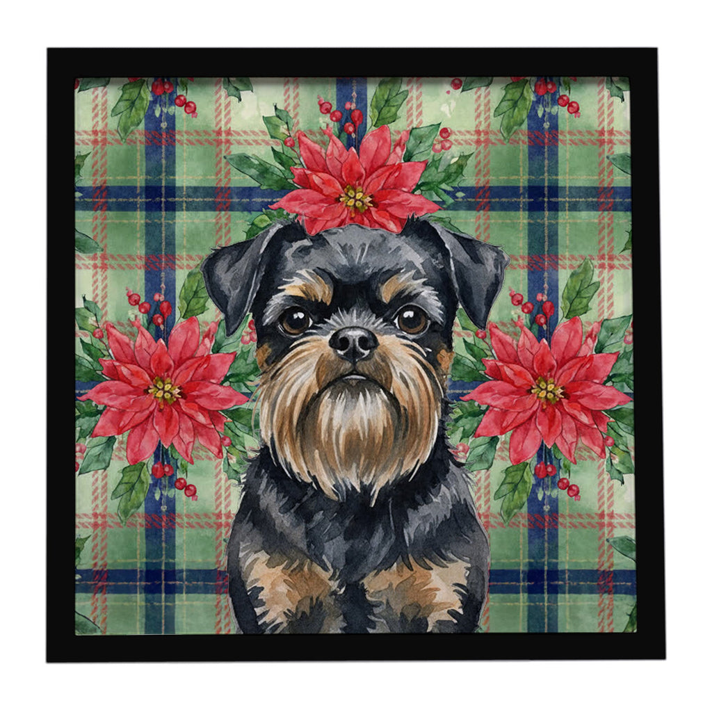 Black and Tan Brussels Griffon Christmas PoinsettIas Framed Metal Print Bathroom, Kitchen, Office, Home Decor Wall Art Ready to Hang, Square, 8X8