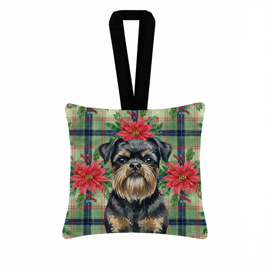 Black and Tan Brussels Griffon Christmas PoinsettIas Hanging Square Fabric Ornament 3.5 � 3.5 Decorative Door-Knob & Tree Hanger, Soft Fabric