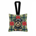 Black and Tan Brussels Griffon Christmas PoinsettIas Hanging Square Fabric Ornament 3.5 � 3.5 Decorative Door-Knob & Tree Hanger, Soft Fabric