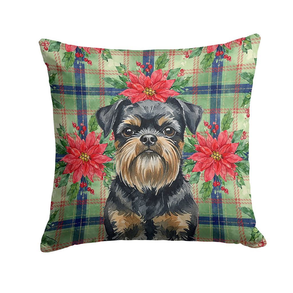 Black and Tan Brussels Griffon Christmas PoinsettIas Decorative Throw Pillow 18x18 Indoor Outdoor Accent Cushion, Fabric Cover with Insert for Sofa, Bed, Porch & Living Room