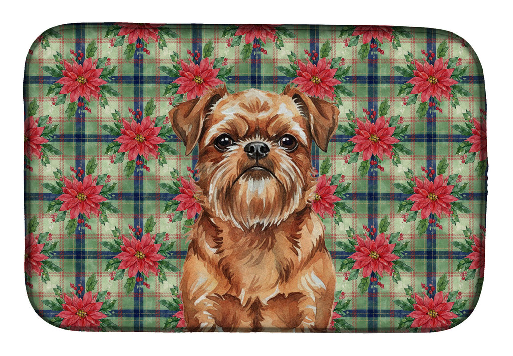 Red Brussels Griffon Christmas PoinsettIas Dish Drying Mat Absorbent Dish Drying Mat Pad for Kitchen Counter Dish Drainer Mat for Countertop, 14 x 21", Multicolor