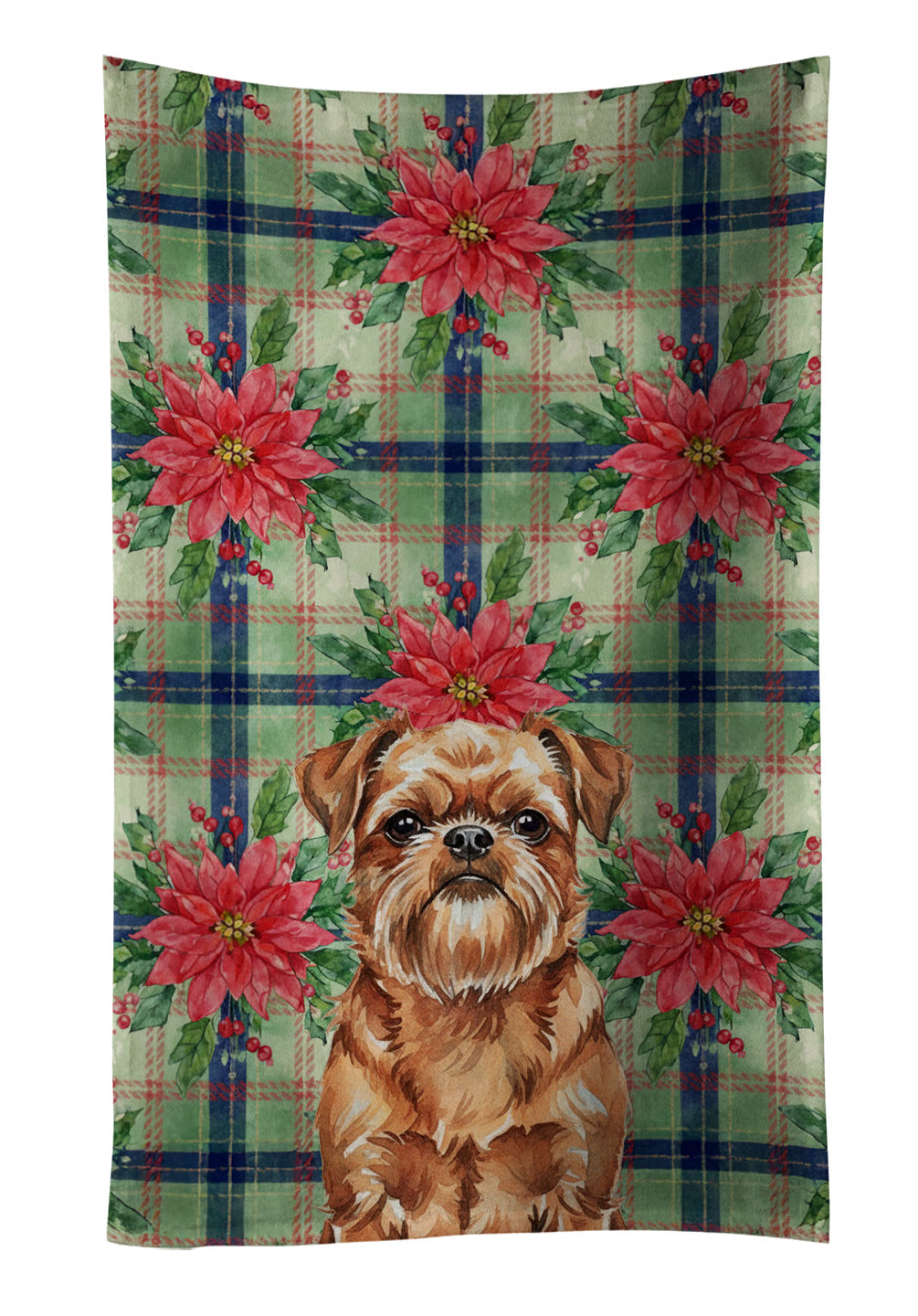 Red Brussels Griffon Christmas PoinsettIas Kitchen Towel Velour Plush Front and Cotton Loop Back Machine Washable