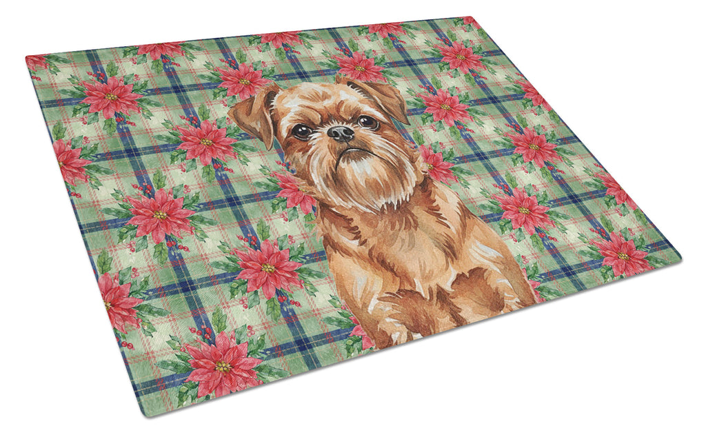 Red Brussels Griffon Christmas PoinsettIas Cutting Board Tempered Glass Kitchen Cutting Surface, Heat Resistant Chopping, Non-Slip Feet, Food Prep & Serving