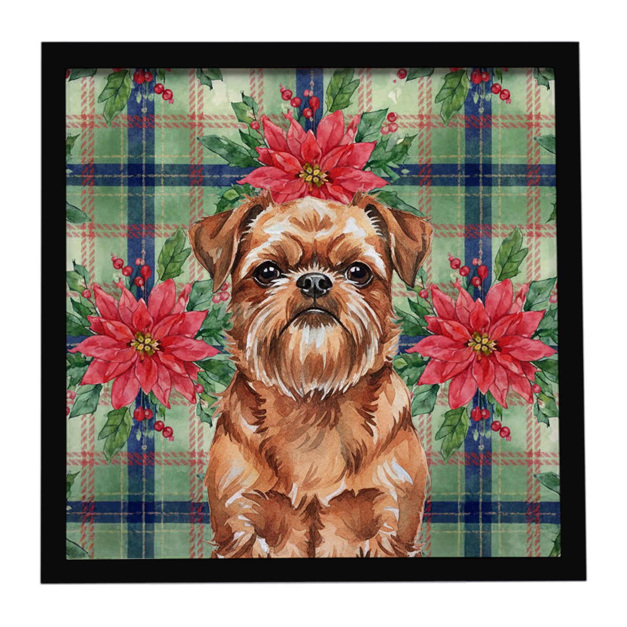 Red Brussels Griffon Christmas PoinsettIas Framed Metal Print Bathroom, Kitchen, Office, Home Decor Wall Art Ready to Hang, Square, 8X8