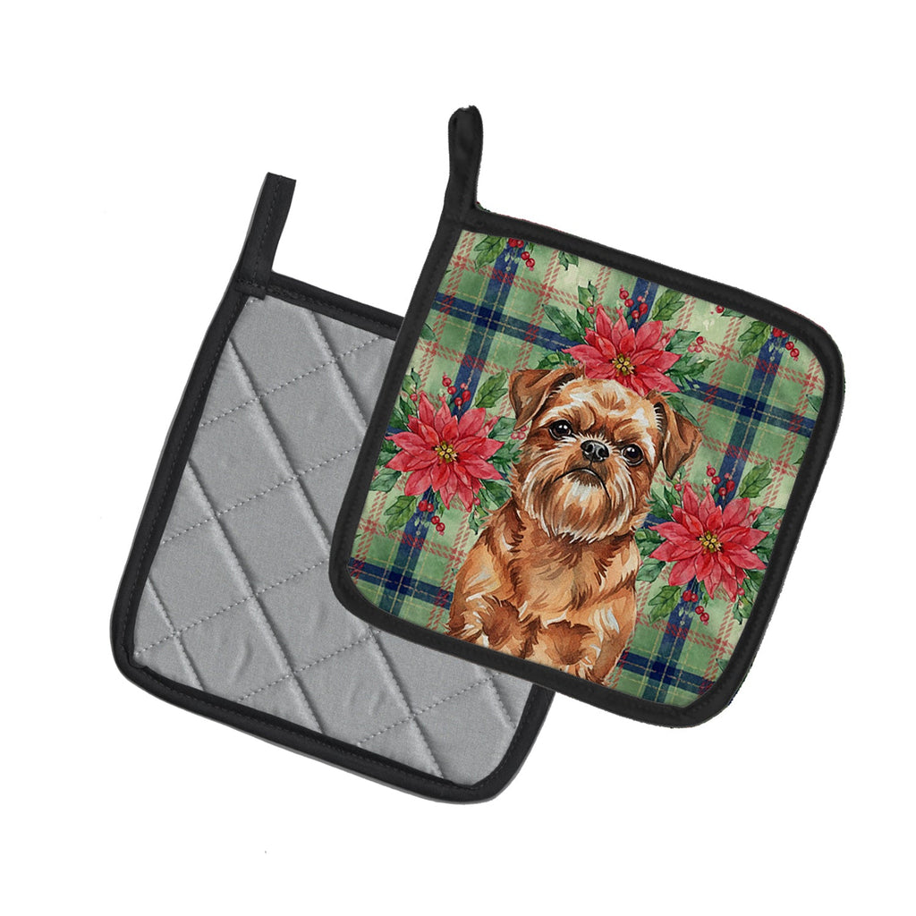 Red Brussels Griffon Christmas PoinsettIas Pot Holder Set of 2 Heat Resistant Quilted Hot Pads 7.5 x 7.5 Inch, Insulated Kitchen Trivets for Cooking & Baking