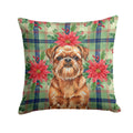 Red Brussels Griffon Christmas PoinsettIas Decorative Throw Pillow 14x14 Indoor Outdoor Accent Cushion, Fabric Cover with Insert for Sofa, Bed, Porch & Living Room