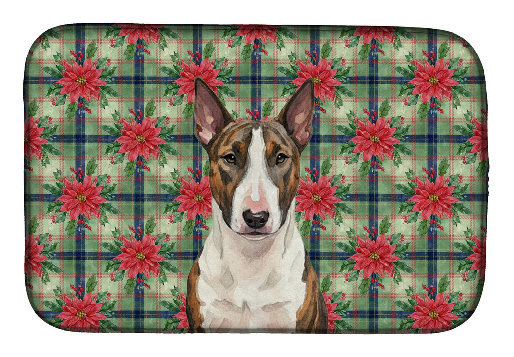 Brindle and White Bull Terrier Christmas PoinsettIas Dish Drying Mat Absorbent Dish Drying Mat Pad for Kitchen Counter Dish Drainer Mat for Countertop, 14 x 21", Multicolor