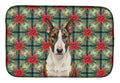 Brindle and White Bull Terrier Christmas PoinsettIas Dish Drying Mat Absorbent Dish Drying Mat Pad for Kitchen Counter Dish Drainer Mat for Countertop, 14 x 21", Multicolor