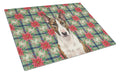 Brindle and White Bull Terrier Christmas PoinsettIas Cutting Board Tempered Glass Kitchen Cutting Surface, Heat Resistant Chopping, Non-Slip Feet, Food Prep & Serving