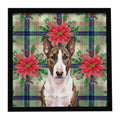 Brindle and White Bull Terrier Christmas PoinsettIas Framed Metal Print Bathroom, Kitchen, Office, Home Decor Wall Art Ready to Hang, Square, 8X8