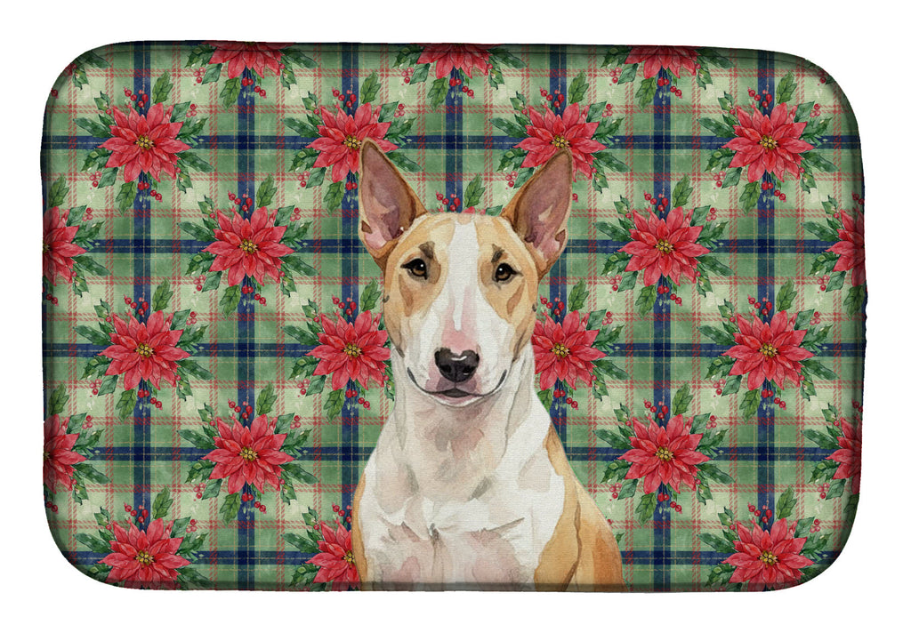 Fawn and White Bull Terrier Christmas PoinsettIas Dish Drying Mat Absorbent Dish Drying Mat Pad for Kitchen Counter Dish Drainer Mat for Countertop, 14 x 21", Multicolor