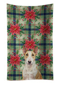 Fawn and White Bull Terrier Christmas PoinsettIas Kitchen Towel Velour Plush Front and Cotton Loop Back Machine Washable