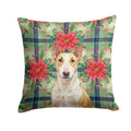 Fawn and White Bull Terrier Christmas PoinsettIas Decorative Throw Pillow 14x14 Indoor Outdoor Accent Cushion, Fabric Cover with Insert for Sofa, Bed, Porch & Living Room