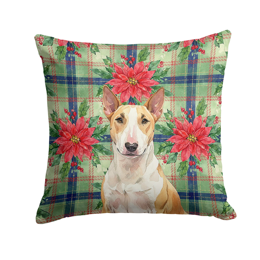 Fawn and White Bull Terrier Christmas PoinsettIas Decorative Throw Pillow 18x18 Indoor Outdoor Accent Cushion, Fabric Cover with Insert for Sofa, Bed, Porch & Living Room