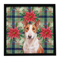 Red and White Bull Terrier Christmas PoinsettIas Framed Metal Print Bathroom, Kitchen, Office, Home Decor Wall Art Ready to Hang, Square, 8X8