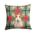 Red and White Bull Terrier Christmas PoinsettIas Decorative Throw Pillow 18x18 Indoor Outdoor Accent Cushion, Fabric Cover with Insert for Sofa, Bed, Porch & Living Room