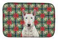 White Bull Terrier Christmas PoinsettIas Dish Drying Mat Absorbent Dish Drying Mat Pad for Kitchen Counter Dish Drainer Mat for Countertop, 14 x 21", Multicolor