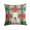 White Bull Terrier Christmas PoinsettIas Decorative Throw Pillow 18x18 Indoor Outdoor Accent Cushion, Fabric Cover with Insert for Sofa, Bed, Porch & Living Room