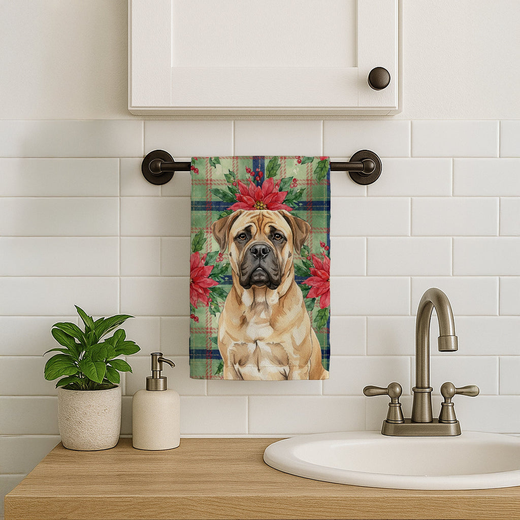 Bullmastiff Christmas PoinsettIas Kitchen Towel Velour Plush Front and Cotton Loop Back Machine Washable