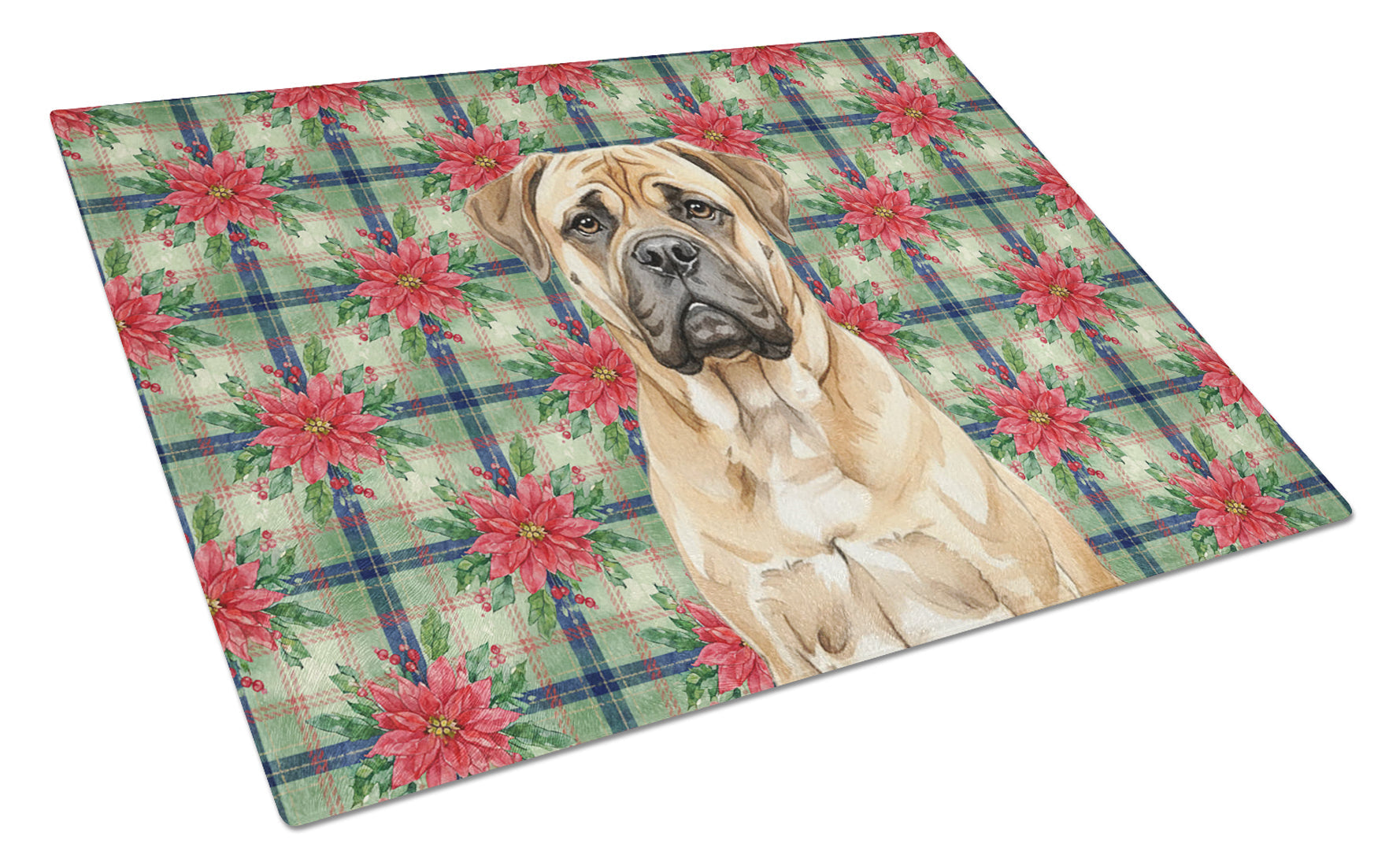 Bullmastiff Christmas PoinsettIas Cutting Board Tempered Glass Kitchen Cutting Surface, Heat Resistant Chopping, Non-Slip Feet, Food Prep & Serving