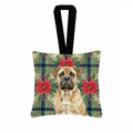 Bullmastiff Christmas PoinsettIas Hanging Square Fabric Ornament 3.5 � 3.5 Decorative Door-Knob & Tree Hanger, Soft Fabric