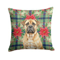 Bullmastiff Christmas PoinsettIas Decorative Throw Pillow 14x14 Indoor Outdoor Accent Cushion, Fabric Cover with Insert for Sofa, Bed, Porch & Living Room