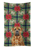 Red Bullmastiff Christmas PoinsettIas Kitchen Towel Velour Plush Front and Cotton Loop Back Machine Washable