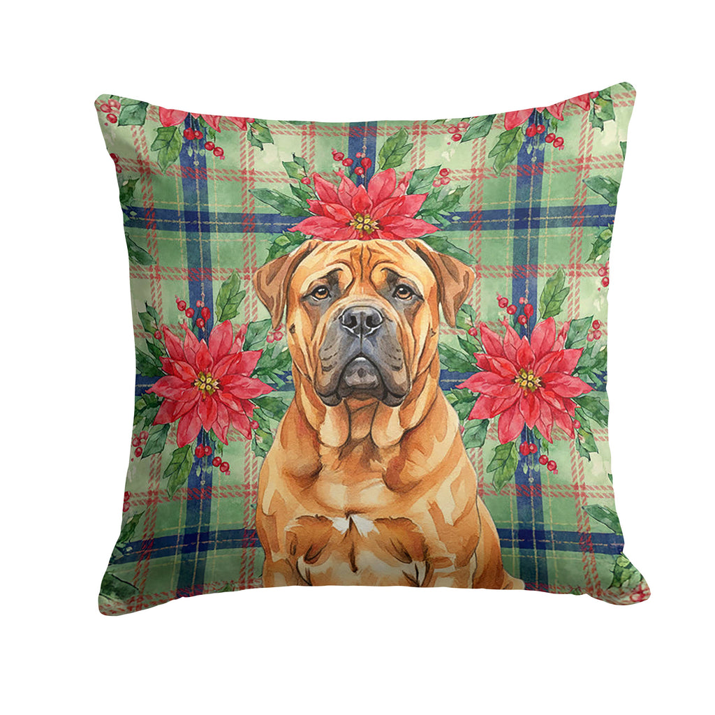Red Bullmastiff Christmas PoinsettIas Decorative Throw Pillow 14x14 Indoor Outdoor Accent Cushion, Fabric Cover with Insert for Sofa, Bed, Porch & Living Room