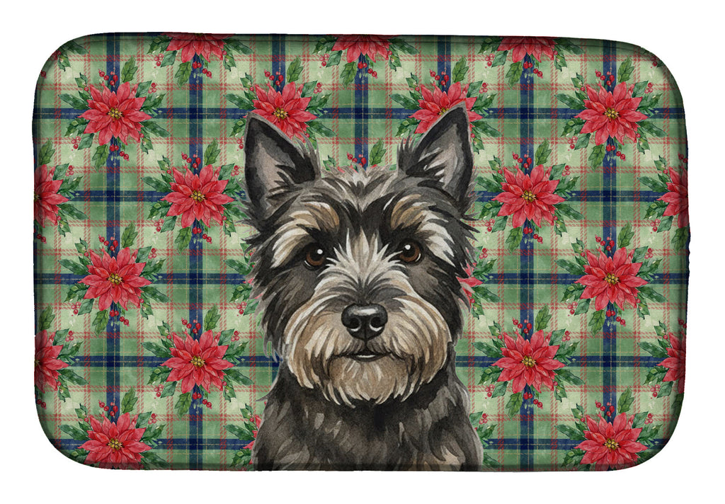 Black Cairn Terrier Christmas PoinsettIas Dish Drying Mat Absorbent Dish Drying Mat Pad for Kitchen Counter Dish Drainer Mat for Countertop, 14 x 21", Multicolor