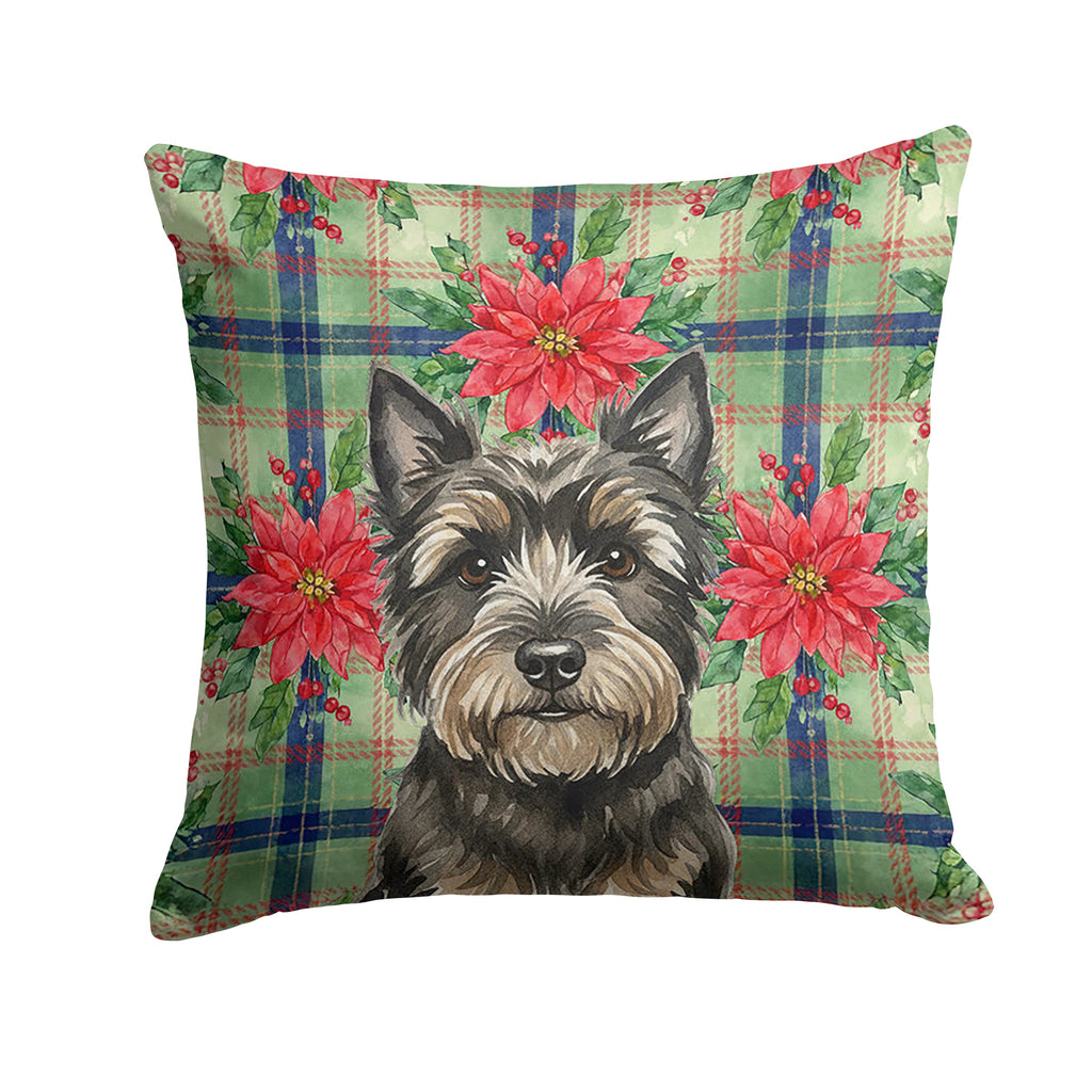 Black Cairn Terrier Christmas PoinsettIas Decorative Throw Pillow 14x14 Indoor Outdoor Accent Cushion, Fabric Cover with Insert for Sofa, Bed, Porch & Living Room