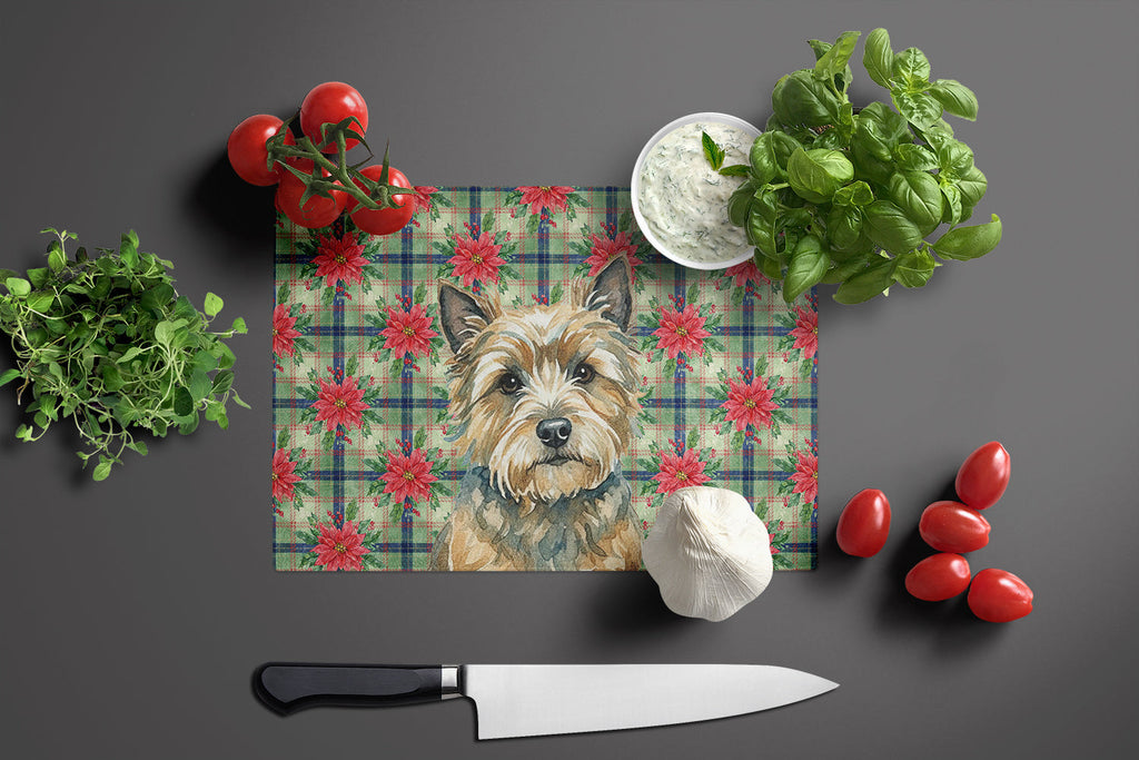 Cairn Terrier Christmas PoinsettIas Cutting Board Tempered Glass Kitchen Cutting Surface, Heat Resistant Chopping, Non-Slip Feet, Food Prep & Serving