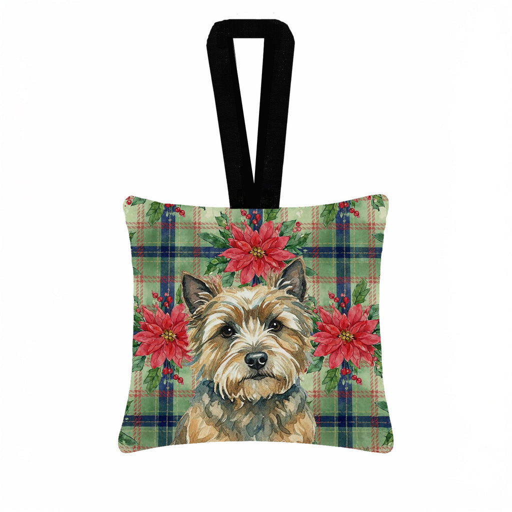 Cairn Terrier Christmas PoinsettIas Hanging Square Fabric Ornament 3.5 � 3.5 Decorative Door-Knob & Tree Hanger, Soft Fabric