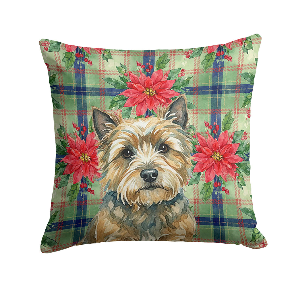 Cairn Terrier Christmas PoinsettIas Decorative Throw Pillow 14x14 Indoor Outdoor Accent Cushion, Fabric Cover with Insert for Sofa, Bed, Porch & Living Room