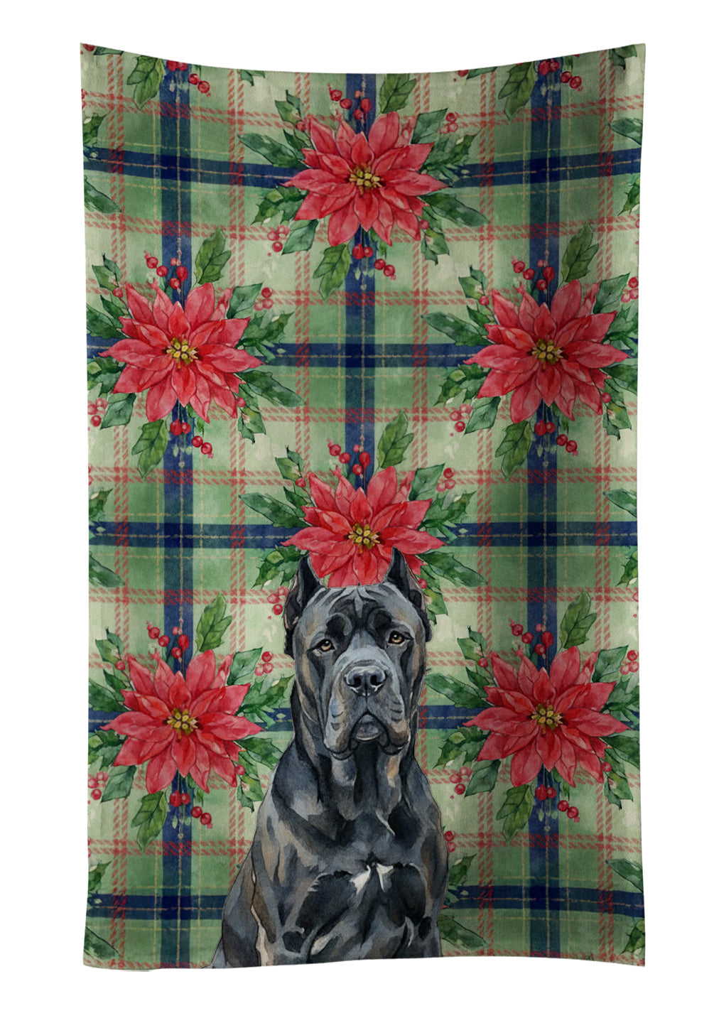 Cane Corso Christmas PoinsettIas Kitchen Towel Velour Plush Front and Cotton Loop Back Machine Washable