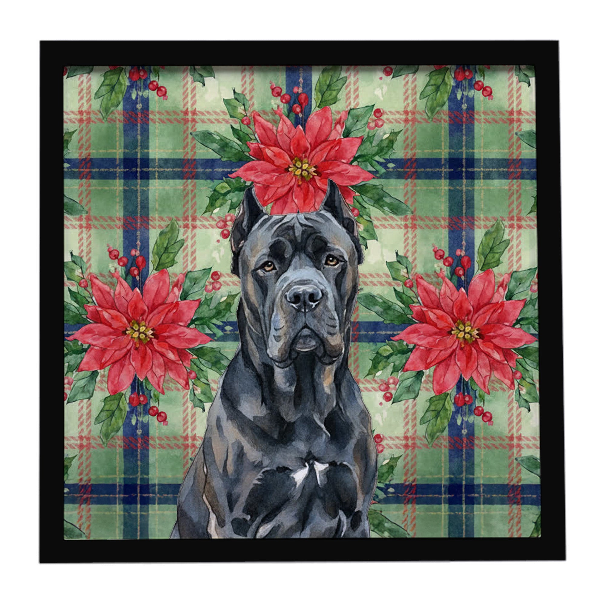 Cane Corso Christmas PoinsettIas Framed Metal Print Bathroom, Kitchen, Office, Home Decor Wall Art Ready to Hang, Square, 8X8