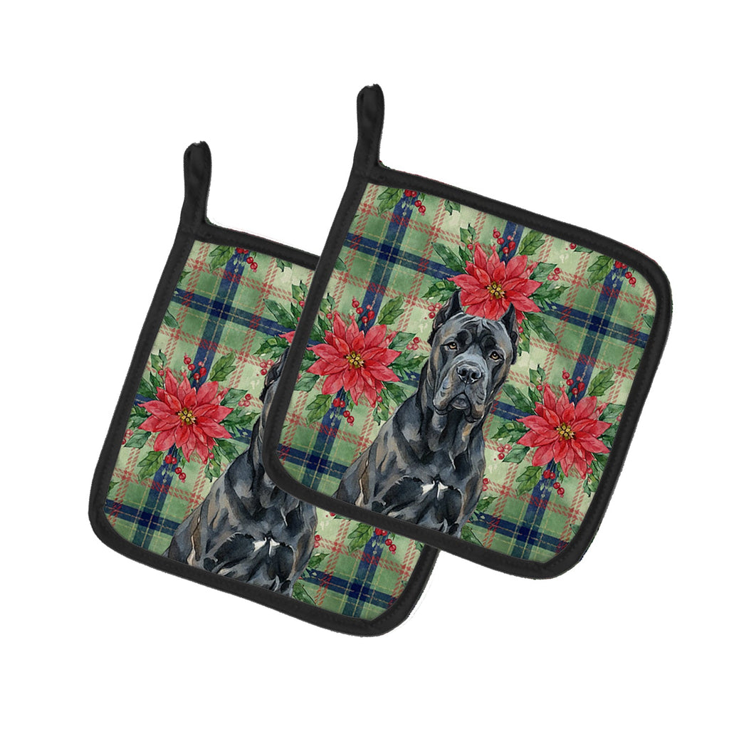 Cane Corso Christmas PoinsettIas Pot Holder Set of 2 Heat Resistant Quilted Hot Pads 7.5 x 7.5 Inch, Insulated Kitchen Trivets for Cooking & Baking