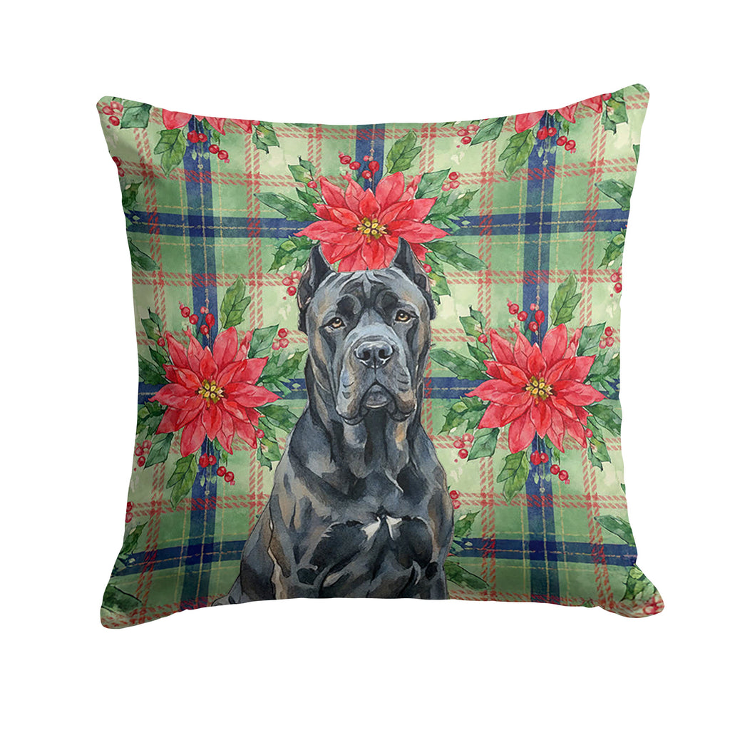 Cane Corso Christmas PoinsettIas Decorative Throw Pillow 14x14 Indoor Outdoor Accent Cushion, Fabric Cover with Insert for Sofa, Bed, Porch & Living Room