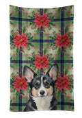 Black and White Cardigan Welsh Corgi Christmas PoinsettIas Kitchen Towel Velour Plush Front and Cotton Loop Back Machine Washable