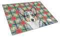 Blue Merle Cardigan Welsh Corgi Christmas PoinsettIas Cutting Board Tempered Glass Kitchen Cutting Surface, Heat Resistant Chopping, Non-Slip Feet, Food Prep & Serving
