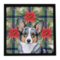 Blue Merle Cardigan Welsh Corgi Christmas PoinsettIas Framed Metal Print Bathroom, Kitchen, Office, Home Decor Wall Art Ready to Hang, Square, 8X8