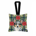 Blue Merle Cardigan Welsh Corgi Christmas PoinsettIas Hanging Square Fabric Ornament 3.5 � 3.5 Decorative Door-Knob & Tree Hanger, Soft Fabric